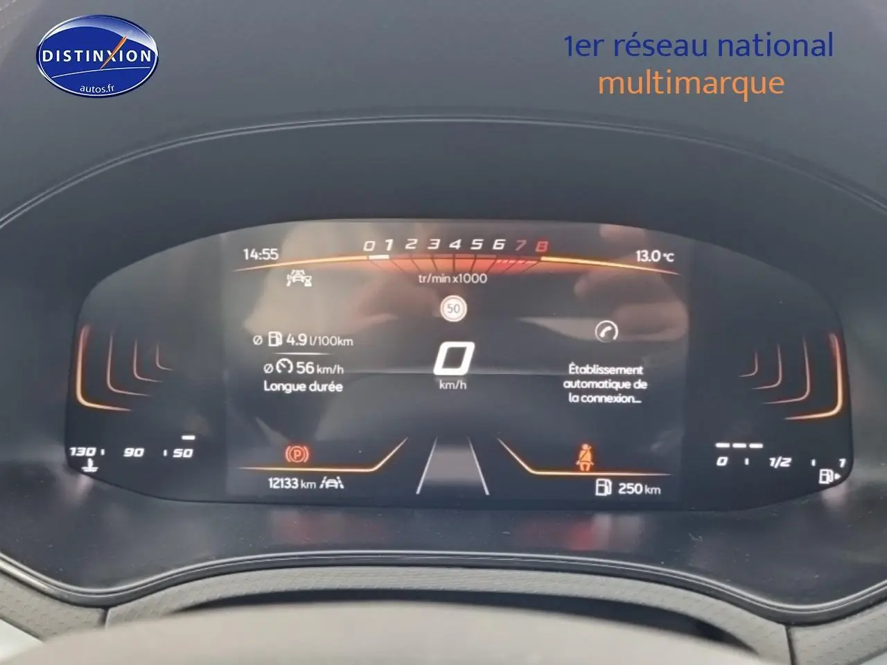 Affichage numérique du tableau de bord de la SEAT Ibiza 2025, avec compte-tours et vitesse à 0 km/h.