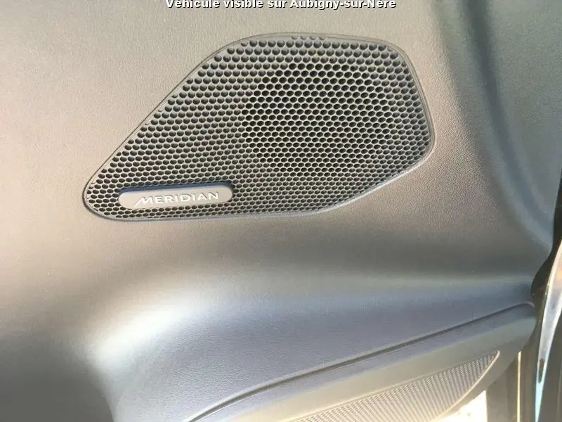 Gros plan sur le haut de la porte intérieure noire d'une Jaguar F-PACE 2018 avec haut-parleur Meridian intégré.