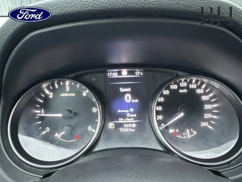 Vue rapprochée du tableau de bord du Nissan Qashqai gris Squale, affichant compte-tours et vitesse à zéro.