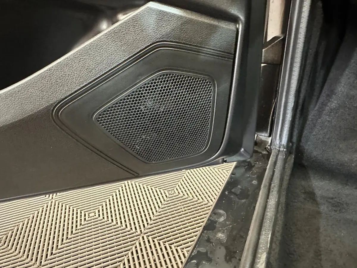 Gros plan sur le haut de la porte côté conducteur d'une Aixam Minauto E Access 2025, avec haut-parleur intégré.