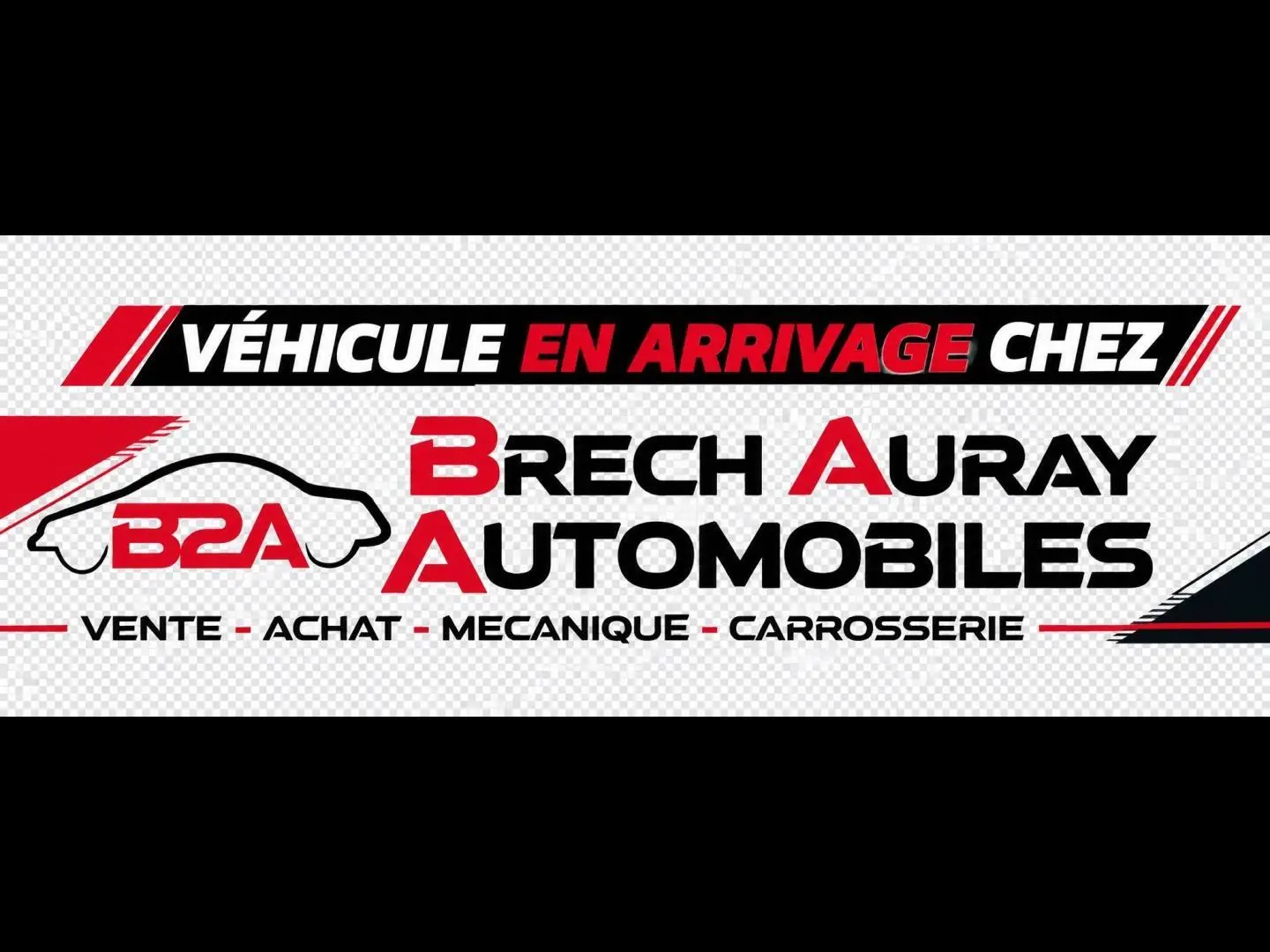 Bannière annonçant l'arrivée d'un véhicule chez Brech Auray Automobiles, sans image de voiture visible.