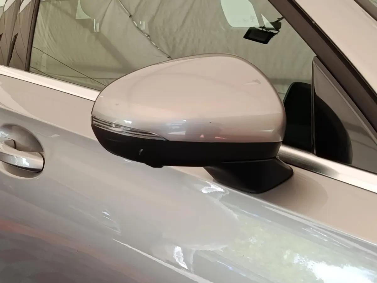 Rétroviseur côté gauche gris clair de la Mercedes Classe A 180 Business Line 2020 avec clignotant intégré.