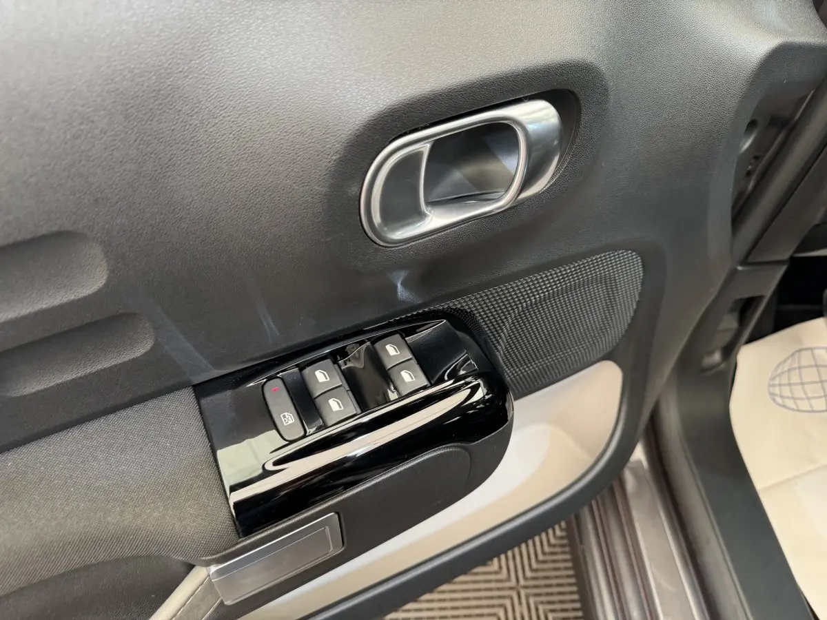 Gros plan sur la porte avant gauche de la Citroën C3 2020, montrant les commandes de vitres et la poignée intérieure.