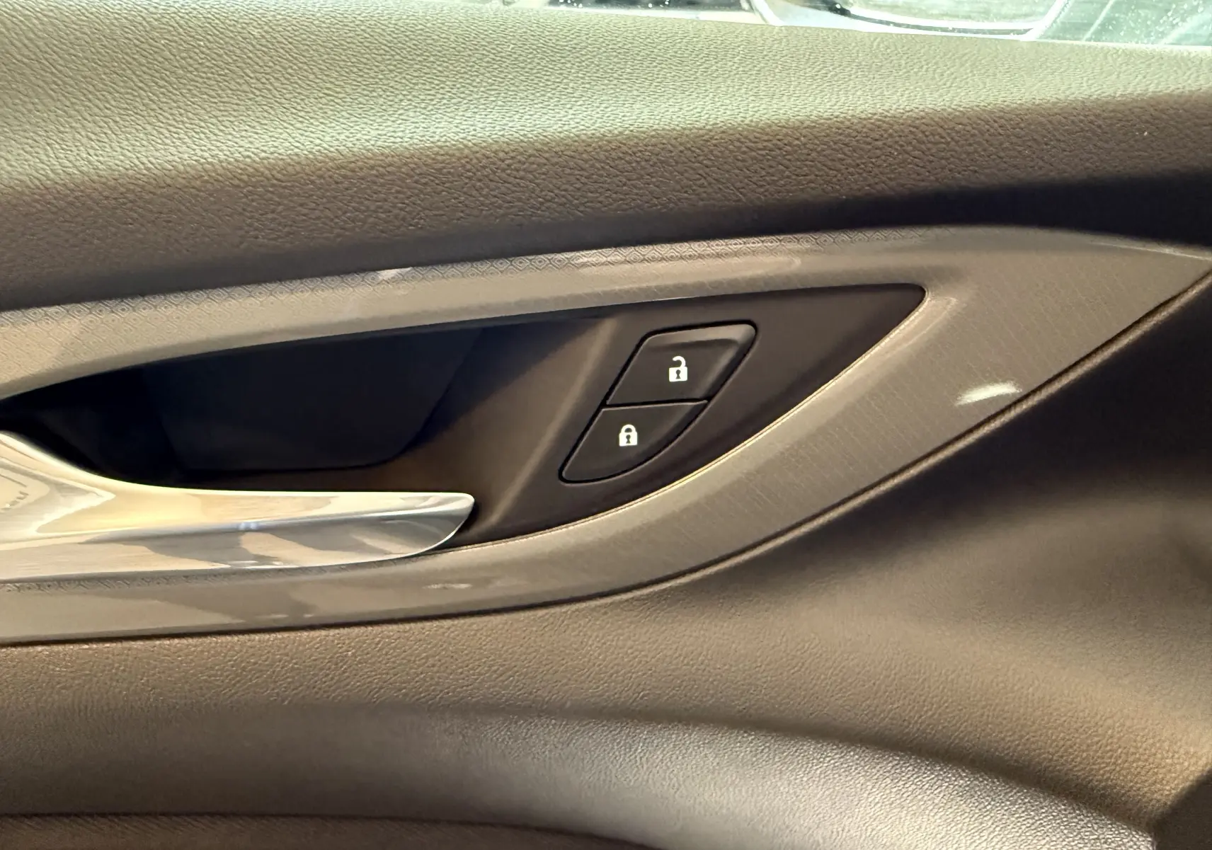 Poignée intérieure côté gauche de l’Opel Insignia Sports Tourer 2019, avec boutons de verrouillage et finition noire texturée.