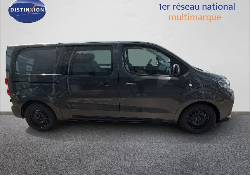 Vue latérale droite d'un Citroën Jumpy Cabine Approfondie gris titane métal, profil sobre et moderne.