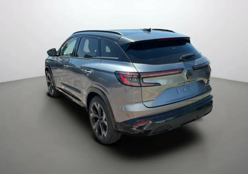 Renault Austral E-Tech 200 Esprit Alpine gris schiste toit noir, vue 3/4 arrière droit avec feux LED et jantes 20 pouces.