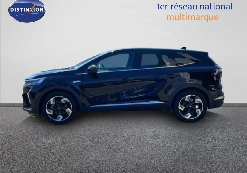 Profil droit du Renault Symbioz 2025 noir étoile métal, SUV hybride avec jantes bi-ton et lignes sculptées.