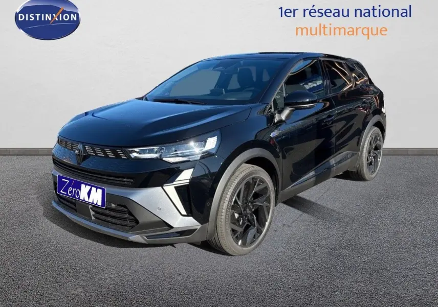 Renault Symbioz noir étoile métal en 3/4 avant droit, SUV hybride avec jantes noires et calandre moderne.