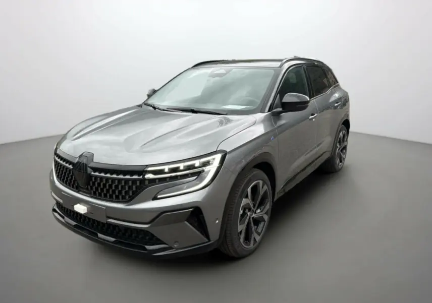 Renault Austral ETECH 200 Esprit Alpine Plus 2025 gris schiste avec toit noir, vue 3/4 avant droit mettant en valeur ses phares LED.