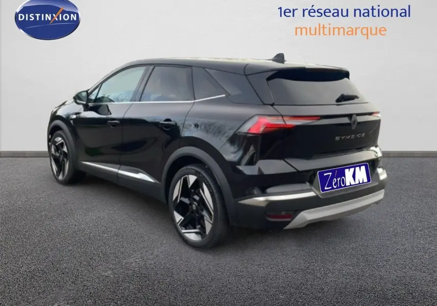 Renault Symbioz noir étoile métal en 3/4 arrière droit, SUV hybride avec jantes noires et détails chromés.