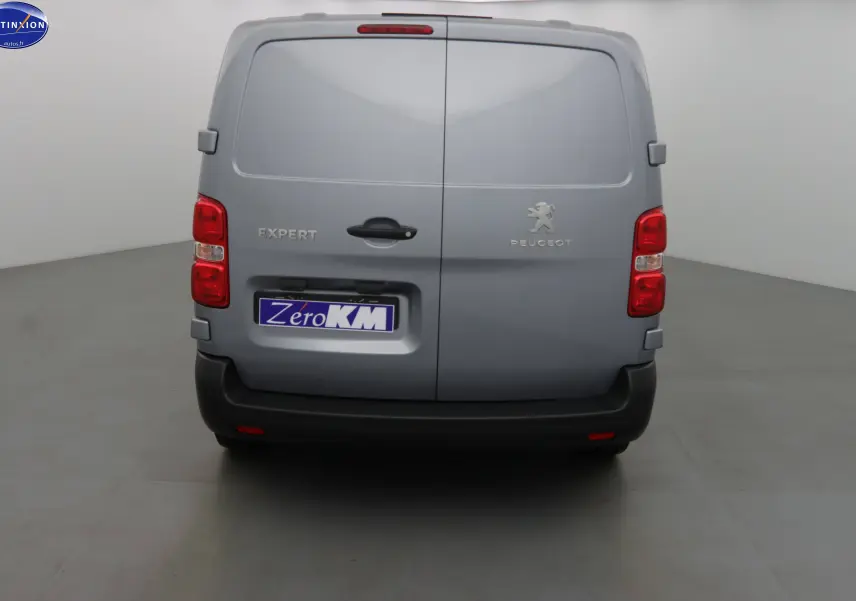 Vue arrière du Peugeot Expert Fourgon gris Artense métal avec portes battantes et feux rouges verticaux.