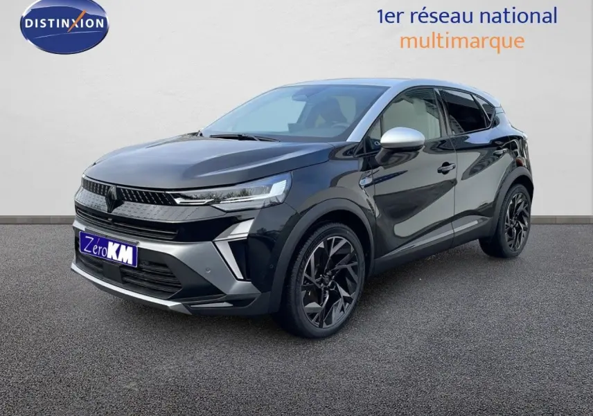 Renault Captur E-Tech hybride noir étoile avec toit gris, vu en 3/4 avant droit sur fond neutre.