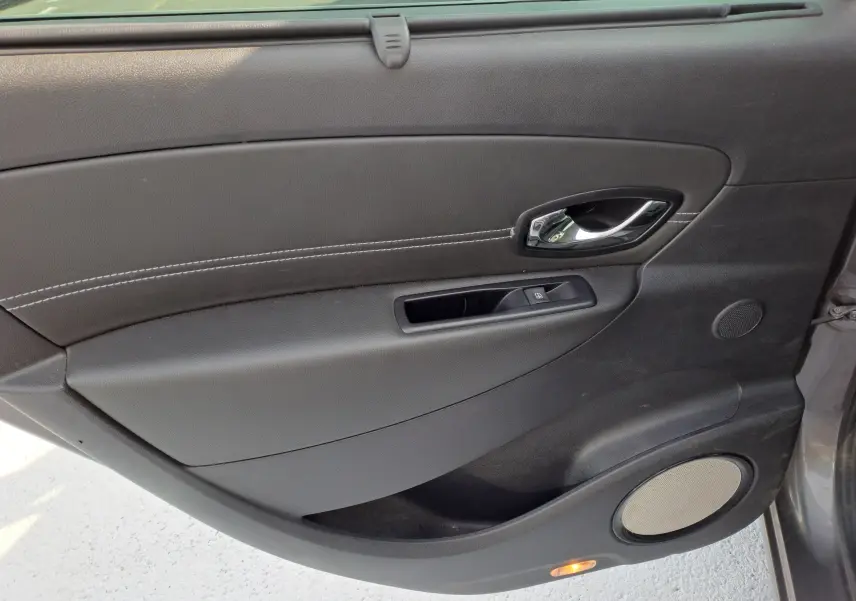 Porte intérieure côté gauche de Renault Scenic III gris 2016, avec poignée chrome et haut-parleur intégré.