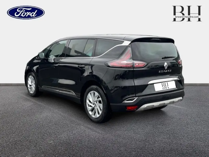 Vue 3/4 arrière droite du Renault Espace noir étoilé de 2017 avec feux LED et jantes alu visibles.