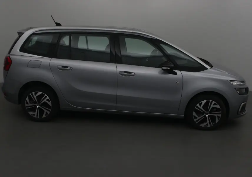 Profil côté gauche du Citroën Grand C4 Spacetourer gris Artense 2021, monospace 7 places avec jantes alliage.