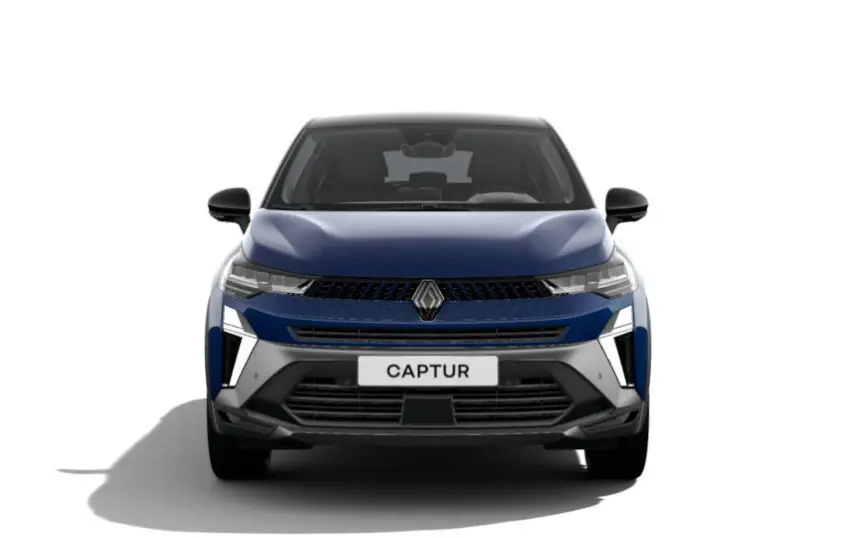 Renault Captur 2025 bleu Iron vue de face avec toit noir étoilé et calandre distinctive Alpine.