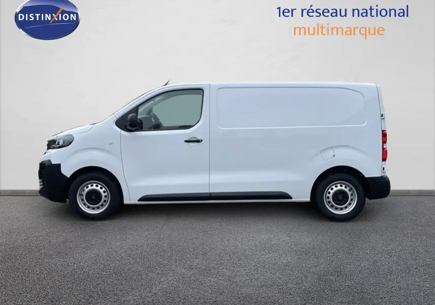 Peugeot Expert Fourgon blanc vu de profil côté gauche, véhicule utilitaire avec jantes acier et pare-chocs noirs.