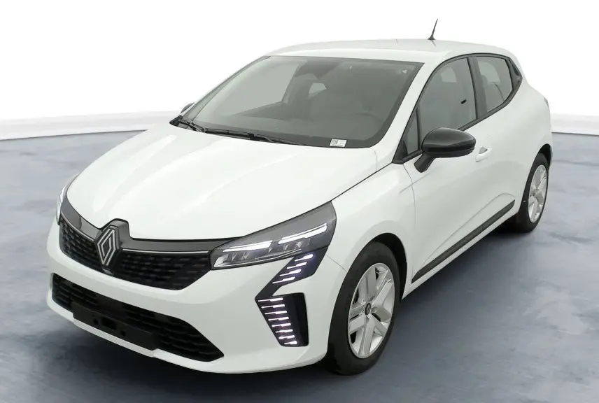 Renault Clio V TCE 90 GSR2 Evolution blanc glacier vue 3/4 avant avec feux LED et jantes 16 pouces.