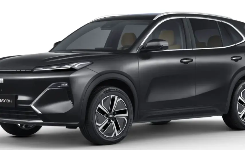 SUV Geely STARRAY PRO hybride rechargeable noir, vue 3/4 avant droit avec phares LED fins et jantes stylisées.