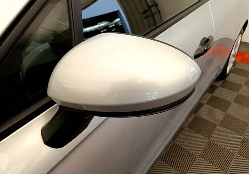 Rétroviseur côté gauche gris clair de la Renault Clio Business TCe 100 2020 avec carrosserie visible en arrière-plan.