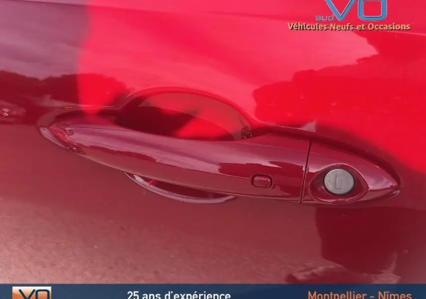 Poignée de porte rouge vue de près sur une Alfa Romeo Tonale 1.5 Hybrid 130 ch TCT7 Sprint 2024.