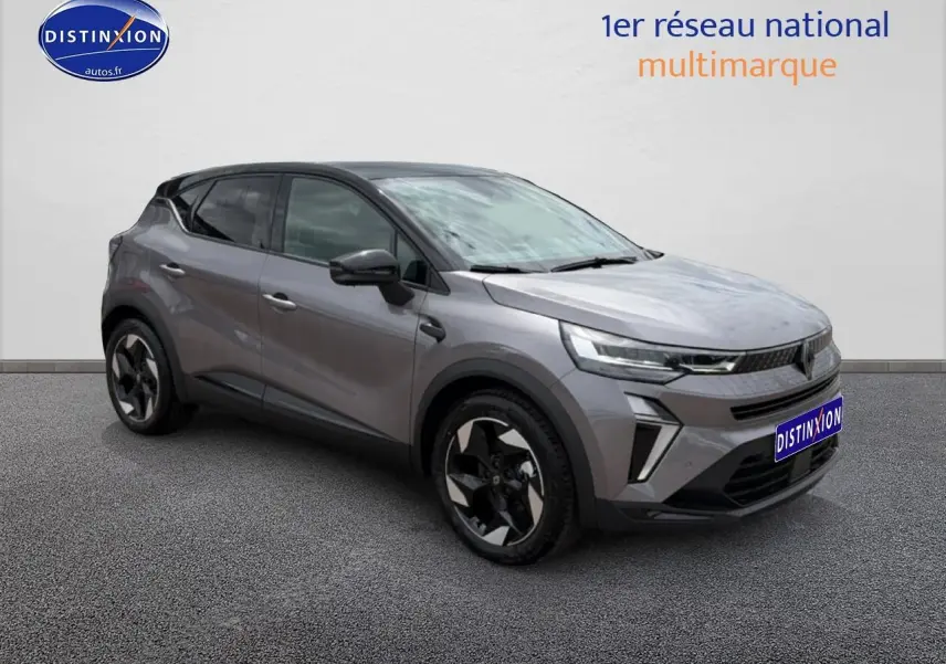 Renault Captur 2026 cassiope toit noir, vue 3/4 avant droit, jantes alu et feux avant LED distinctifs.