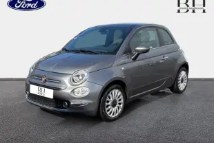 Fiat 500 Electroclash Grey Métal vue 3/4 avant droit, avec jantes alu et phares ronds caractéristiques.