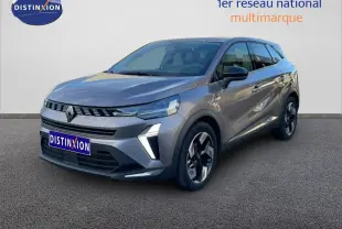 Renault Symbioz E-Tech hybride gris cassiopée, vue 3/4 avant droit avec phares LED et jantes modernes.