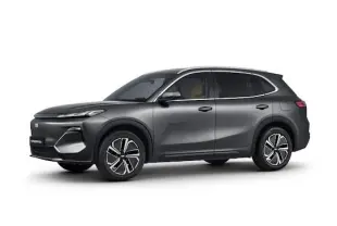 Vue 3/4 avant droite du SUV hybride rechargeable Geely STARRAY gris volcanique avec jantes alliage et lignes épurées.