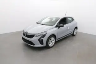 Renault Clio 2025 gris schiste vue 3/4 avant droit avec phares LED et jantes alliage simples