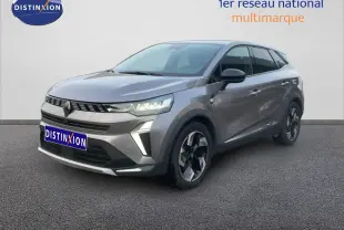 Renault Symbioz gris Casiopee métal en 3/4 avant droit, SUV hybride avec feux LED et jantes noires distinctives.