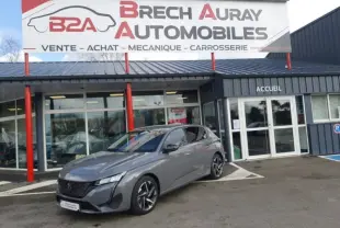 Peugeot 308 gris Sélénium vue 3/4 avant droit devant concession Brech Auray Automobiles.