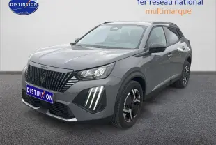 Peugeot 2008 gris sellenium en 3/4 avant droit, avec phares LED et jantes alliage distinctives.