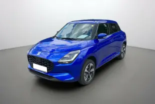 Suzuki Swift 1.2 Dualjet Hybrid Allgrip Pack en bleu Frontier, vue 3/4 avant droit avec jantes alu 16 pouces.