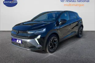 Renault Captur E-Tech hybride noir étoile métal en 3/4 avant droit avec jantes alliage noires distinctives.