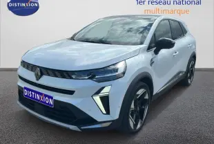 Vue 3/4 avant droit du Renault SYMBIOZ blanc 2025 avec jantes alliage 19 pouces et signature lumineuse distinctive.