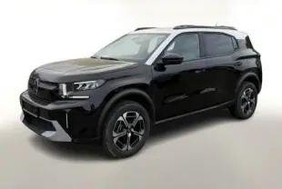 SUV Citroën C3 Aircross noir perla avec toit blanc, vu en 3/4 avant droit sur fond clair, jantes bi-ton visibles.