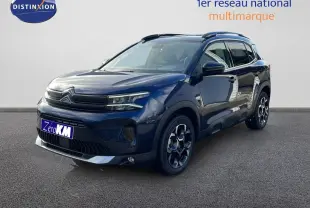 Citroën C5 Aircross bleu Eclipse Metal en 3/4 avant droit, avec jantes noires et détails chromés visibles.