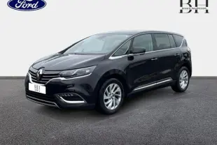 Renault Espace noir étoilé en vue 3/4 avant droit, avec jantes alu et calandre chromée distinctive.