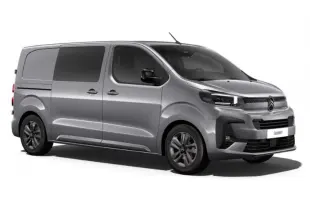Citroën Jumpy gris en vue 3/4 avant droit avec jantes alliage 17'' et vitres latérales teintées.