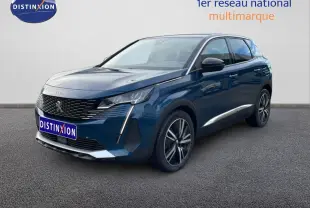Peugeot 3008 hybride rechargeable bleu Célèbes métal, vue 3/4 avant droit avec jantes alliage et calandre distinctive.