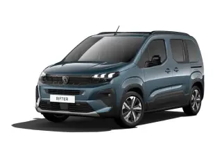 Peugeot Rifter bleu Kiama en vue 3/4 avant droit, avec calandre noire et jantes alliage argentées.