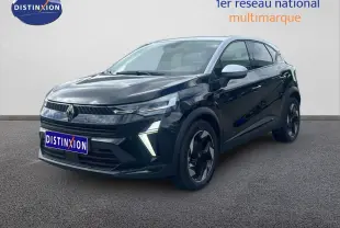 Renault Captur 2025 noir étoile métal avec toit gris, vue 3/4 avant droit, jantes noires distinctives.