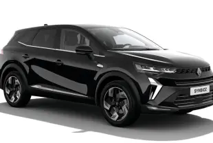 Renault SYMBIOZ noir étoile en 3/4 avant droit, mettant en valeur ses lignes modernes et ses phares LED distinctifs.