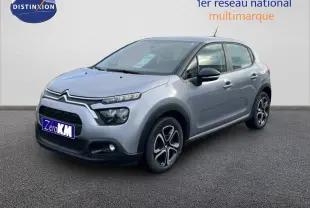 Citroën C3 gris Artense métal vue 3/4 avant droit avec phares LED et jantes alliage distinctives.