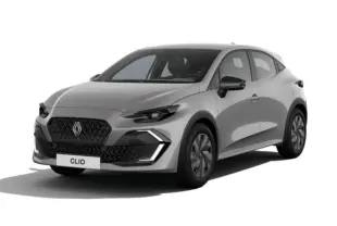 Renault Clio VI TCe 115ch Techno gris Rafale vue 3/4 avant droit avec signature lumineuse LED distinctive.