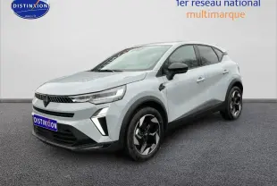 Renault Captur 2025 gris rafale en 3/4 avant droit avec jantes alu et feux LED distinctifs.
