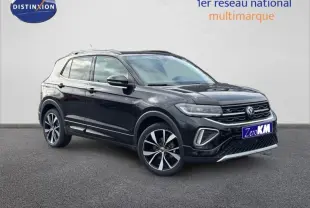Volkswagen T-Cross 1.0 TSI R-Line noir nacré en 3/4 avant droit avec jantes alliage distinctives.
