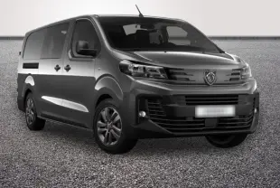 Vue 3/4 avant droit du Peugeot Expert Fourgon XL gris foncé avec calandre distinctive et phares modernes.