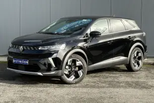 Vue 3/4 avant droite d'un Renault Symbioz E-Tech Full Hybrid 2025 noir étoilé avec jantes 18 pouces et détails chromés.